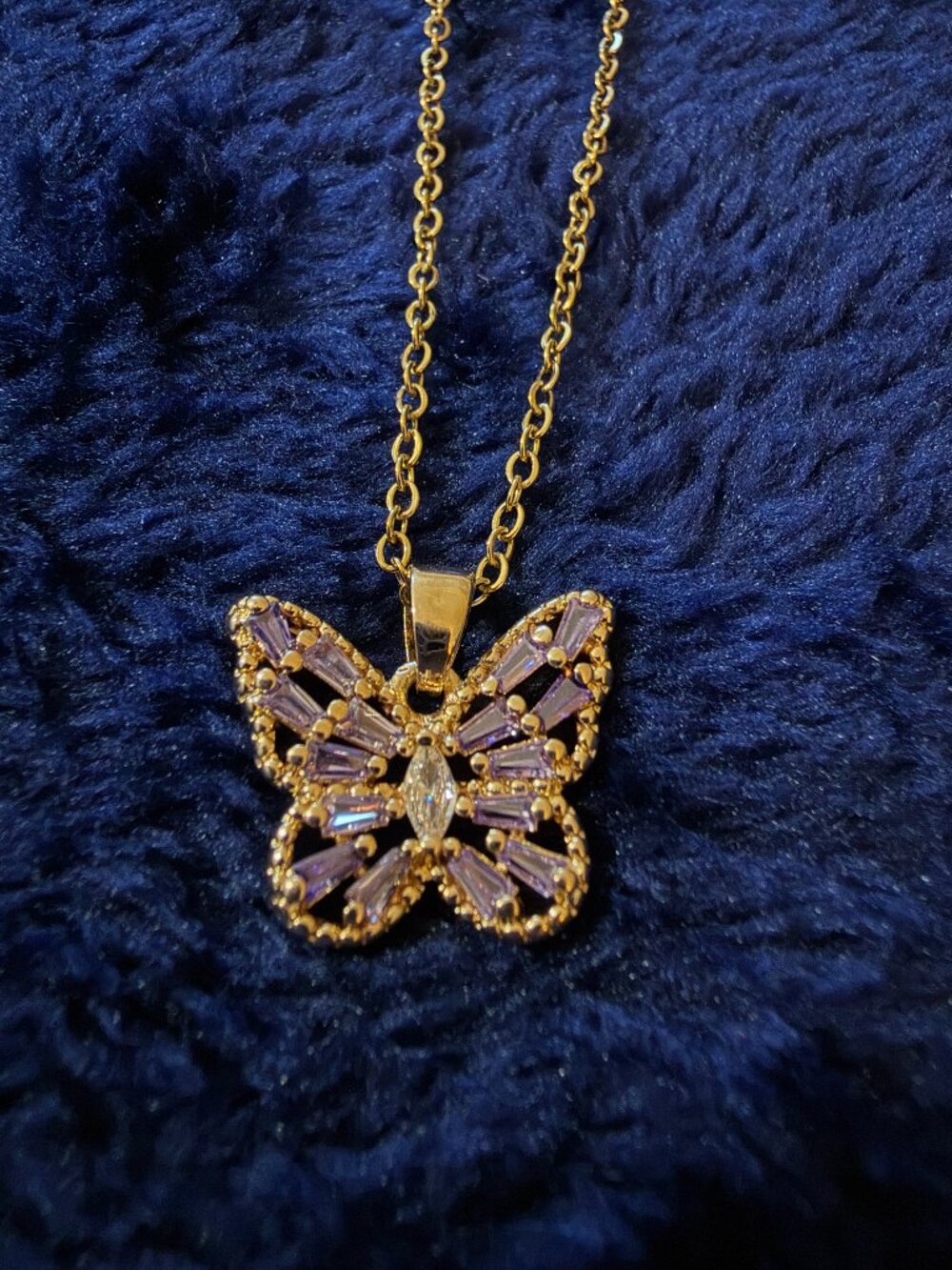 Gold Plated purple jewel Butterfly Necklace & Pendant, graceful dainty jewelry